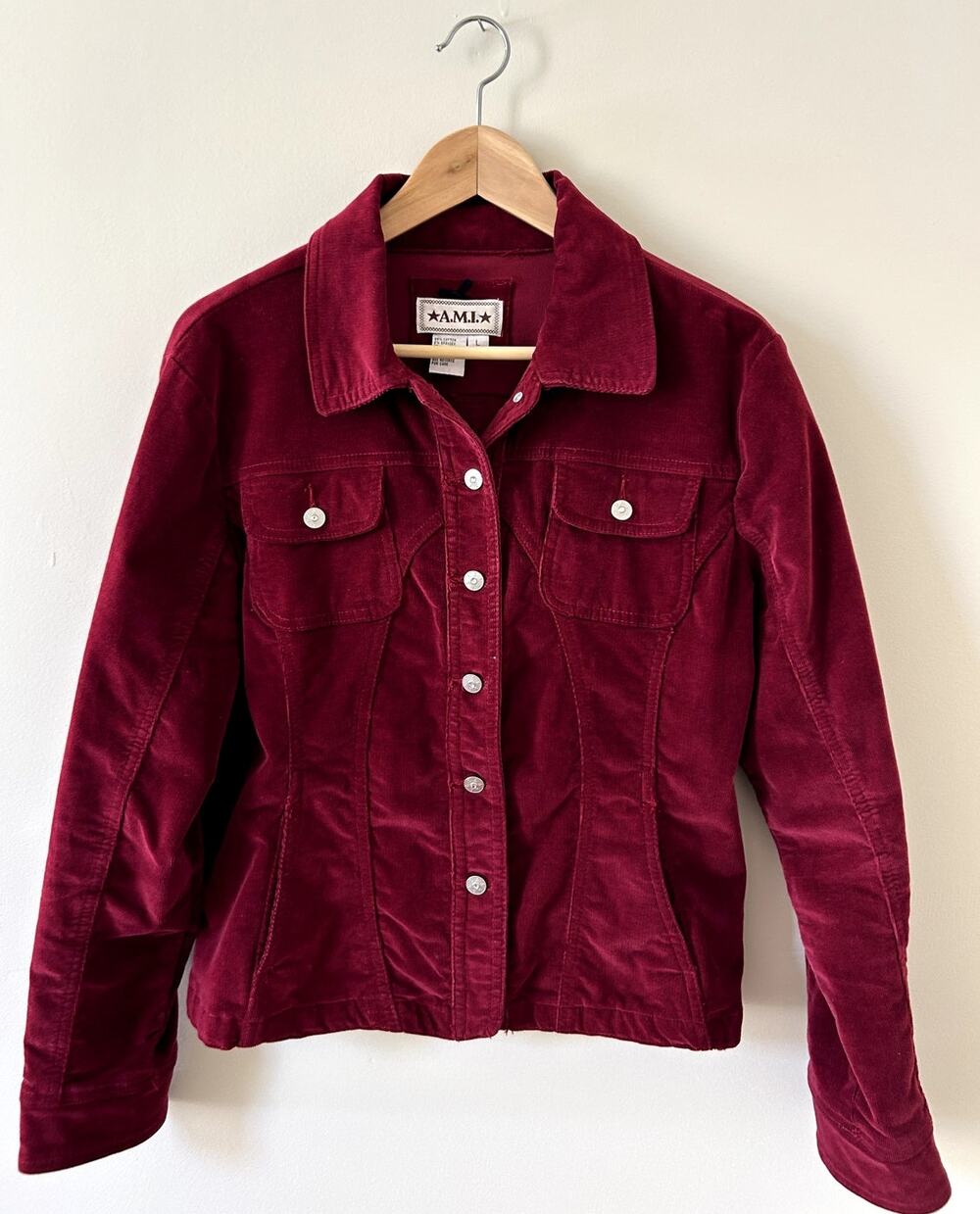 Vintage 90s y2k A.M.I. Red Maroon Corduroy Button-up Jacket Women's Large